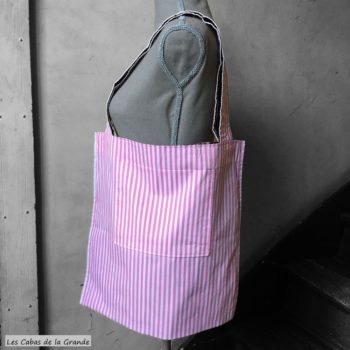 Doublure coton à rayures roses sur fond blanc, poche intérieure camouflée dans le motif.