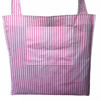 Tissu de coton à rayures roses sur fond blanc, poche intérieure plaquée