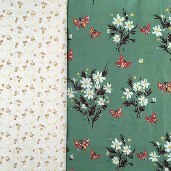 Tissu vintage vert, Belle époque - série de luxe - dessin de Fumeron