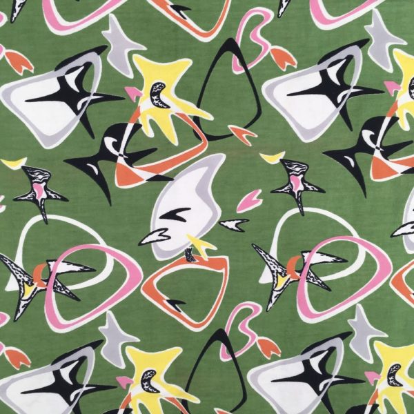 Tissu ancien français fifties atomique ton vert