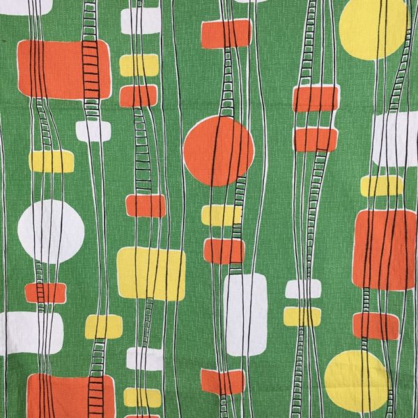 Tissu ancien français fifties fond vert, Parade par Romanex de Boussac