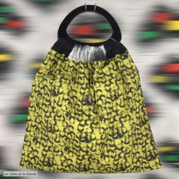 Los Angeles doublure 100% coton motifs vinyle jaune citron, petits cercles noirs sur fond jaune