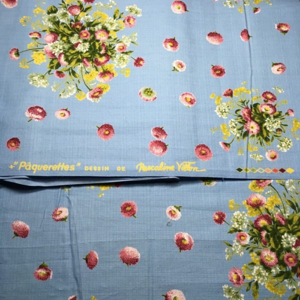 Tissu vintage Pâquerettes, dessin de Pascaline Villon, impression d’art, grand teint tissu stabilisé, Comptoir de l’industrie textile de France, Romanex de Boussac 1966.
