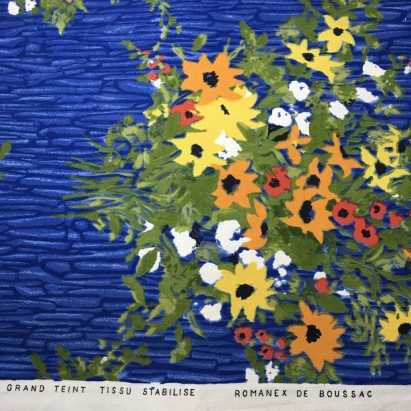 Tissu vintage Barbizon, dessin de Pascaline Villon, impression d’art, grand teint tissu stabilisé, Romanex de Boussac.