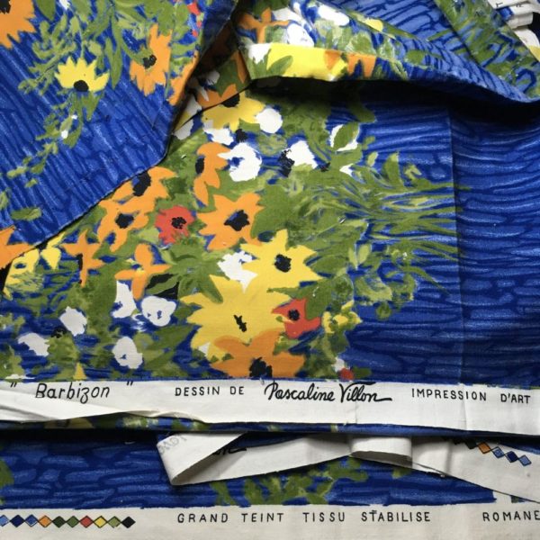 Tissu vintage Barbizon, dessin de Pascaline Villon, impression d’art, grand teint tissu stabilisé, Romanex de Boussac.