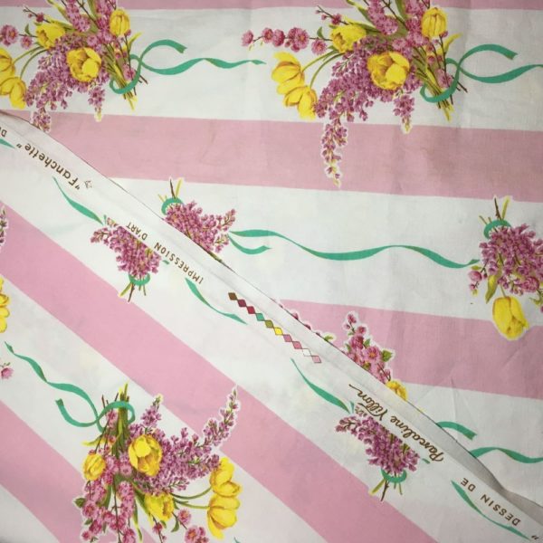 Tissu vintage Fanchette, dessin de Pascaline Villon, impression d’art, Romanex de Boussac