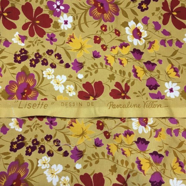 Tissu vintage Lisette, dessin de Pascaline Villon, impression d’art, grand teint tissu stabilisé, Comptoir de l’industrie textile de France, Romanex de Boussac 1967.