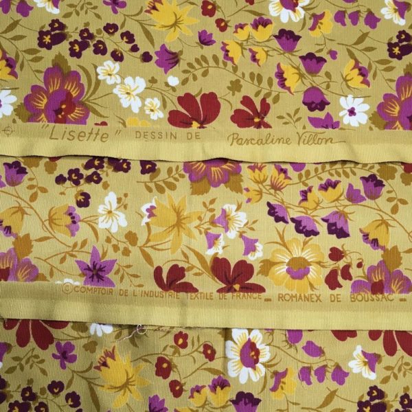 Tissu vintage Lisette, dessin de Pascaline Villon, impression d’art, grand teint tissu stabilisé, Comptoir de l’industrie textile de France, Romanex de Boussac 1967.