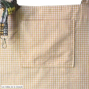 Coton tissé motif vichy jaune moutarde et poche intérieure plaquée