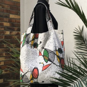 Sac cabas design pour femme, imprimé vintage milieu des 1950s ère atomique inspiration Joan Miro, recto face B.