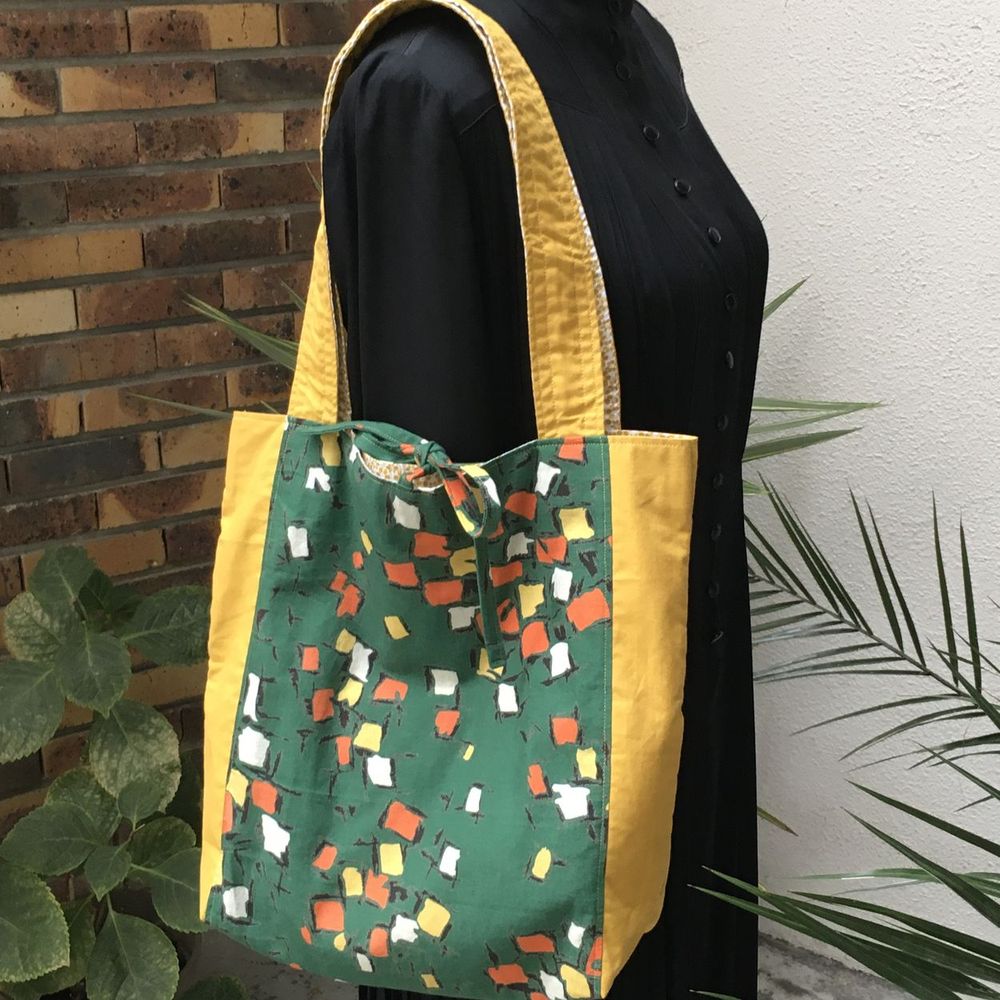 Sac Tissu Fleuri Orange - Pièce Unique - Cabas En Toile Fait Main