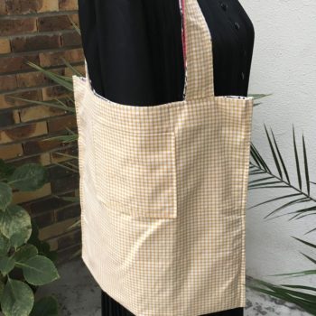 Totebag réversible doublure en coton tissé vichy jaune moutarde