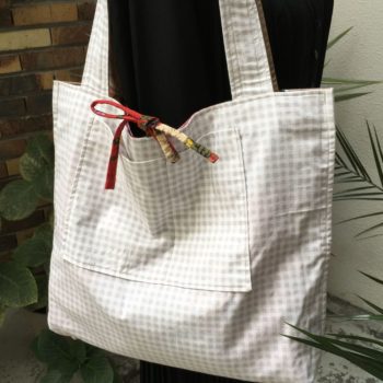 Sac cabas porté épaule, Agathe, fait main en France. Verso, doublure et poche intérieure, lien.