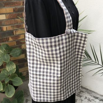 Coton tissé motif vichy gris à grands carreaux et poche intérieure plaquée