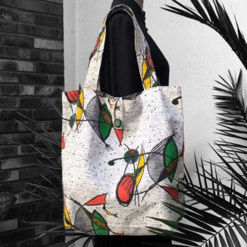 Sac cabas design pour femme, imprimé vintage milieu des 1950s ère atomique inspiration Joan Miro.