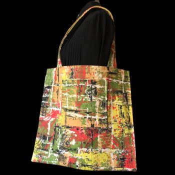 Collection Obi, le cabas Bornéo, sac réalisé dans une ceinture de kimono japonaise vintage et doublure tissu d'ameublement français 1950s, verso avec poche plaquée