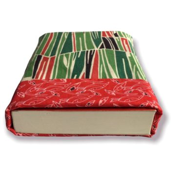 Protection pour livre, doublée réversible, housse en tissu vintage typique des années 1950s début 1960s.