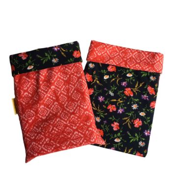 Pochette de protection pour livre en tissu, imprimé floral, semis de petites fleurs sauvages et tye and dye rouge