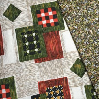 Tissu vintage 1950s 1960s en coton texturé Baltimore de la maison Beldecor, doublure Clématite de l'éditeur français Safeco.