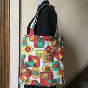 Sac shopping doublé réversible pour femme et homme, en tissu vintage années 1950s 1960s, face A.