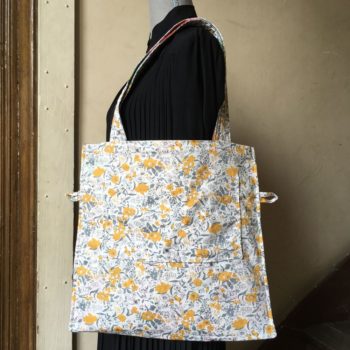 Sac shopping doublé réversible pour femme et homme, en tissu vintage années 1950s 1960s, verso doublure.