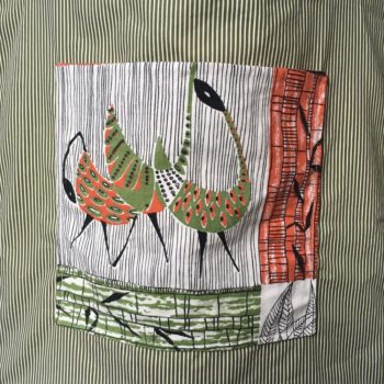 Sac shopping doublé réversible pour femme en tissu vintage 1950s imprimé d'inspiration africaine Bamako par Romanex de Boussac 1958, poche intérieure