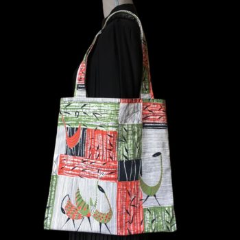 Sac shopping doublé réversible pour femme en tissu vintage 1950s imprimé d'inspiration africaine Bamako par Romanex de Boussac 1958, face B