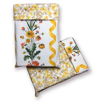 Pochette souple doublée réversible pour livres en tissu vintage 1960s, Guirlandes par Romanex de Boussac, recto et verso