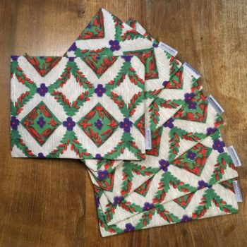 Pochette organiseur de sac, trousse zippée, pour femme, en tissu d'ameublement vintage La Malmaison par Romanex de Boussac, années 1960s.