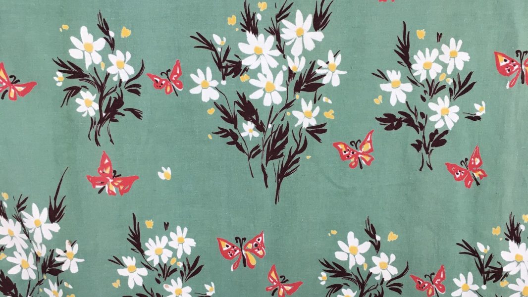 Tissu vintage vert, édition Belle Epoque dessin de René Fumeron