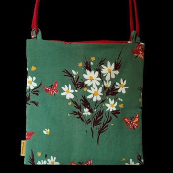 Sac vintage, dessin d'artiste signé Fumeron, pièce de collection. Petite sacoche doublée réversible. Accessoire d'inspiration rétro, fait main en France. Option rouge, exemplaire 3, recto face B.