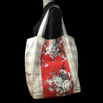 Sac souple grande contenance, cabas XXL, en tissu vintage 1950s. Fourre-tout réversible, accessoire d'inspiration rétro, fait main en France. Recto face B.