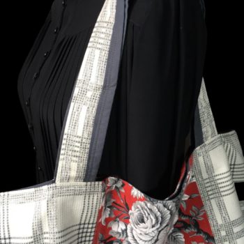 Sac souple grande contenance, cabas XXL, en tissu vintage 1950s. Fourre-tout réversible, accessoire d'inspiration rétro, fait main en France. Recto, détails des anses.