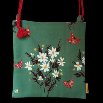 Sac vintage, dessin d'artiste signé Fumeron, pièce de collection. Petite sacoche doublée réversible. Accessoire d'inspiration rétro, fait main en France. Option rouge, exemplaire 3, recto face A.