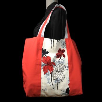 Cabas XXL, fleuri, stylisé, en tissu vintage 1960s. Fourre-tout réversible, accessoire d'inspiration rétro, fait main en France, réalisé à partir d'un échantillon de toile d'ameublement Scarlett 