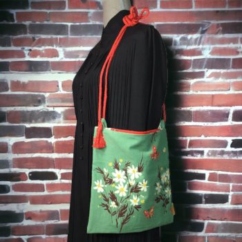 Sac vintage, dessin d'artiste signé Fumeron, pièce de collection. Petite sacoche doublée réversible. Accessoire d'inspiration rétro, fait main en France. Option rouge.