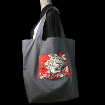 Sac souple grande contenance, cabas XXL, en tissu vintage 1950s. Fourre-tout réversible, accessoire d'inspiration rétro, fait main en France. Verso, doublure et poche.