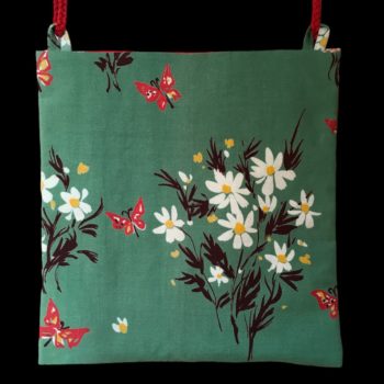 Sac vintage, dessin d'artiste signé Fumeron, pièce de collection. Petite sacoche doublée réversible. Accessoire d'inspiration rétro, fait main en France. Option rouge, exemplaire 1, recto face B.