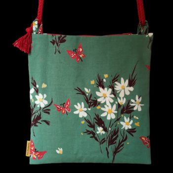 Sac vintage, dessin d'artiste signé Fumeron, pièce de collection. Petite sacoche doublée réversible. Accessoire d'inspiration rétro, fait main en France. Option rouge, exemplaire 2, recto face B.