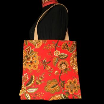 Sac vintage en toile rouge, imprimé baroque, Balkis par Laurent Stève 1967. Exemplaire 4, recto face B.