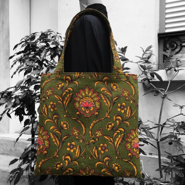 Sac original en toile de style tapisserie, imprimé vintage baroque, Istamboul par Beldecor. Fourre-tout réversible en tissu revalorisé, fait main création.