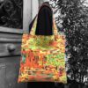 Totebag multicolore, orange et jaune, imprimé vintage, tissu Marignan. Fourre-tout réversible en toile d'ameublement revalorisée, fait main création.