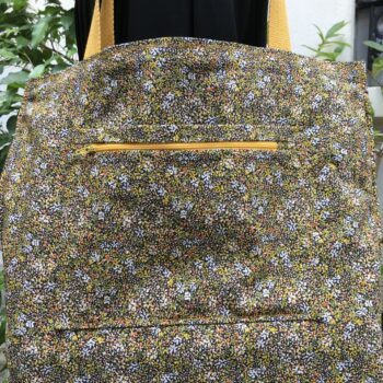 Sac en toile de style tapisserie, imprimé vintage baroque, Istamboul par Beldecor. Fourre-tout réversible en tissu revalorisé, création originale. Exemplaire 1, verso, doublure et poche, détail.