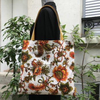 Sac vintage en toile, imprimé baroque de style orientaliste, Madras par Beldecor. Fourre-tout réversible en tissu revalorisé, création originale. Exemplaire 1, recto face A.