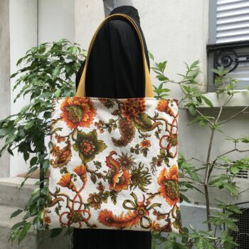 Sac vintage en toile, imprimé baroque de style orientaliste, Madras par Beldecor. Fourre-tout réversible en tissu revalorisé, création originale. Exemplaire 2, recto face B.