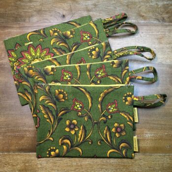 Pochette baroque verte, trousse zippée, faite main en France, création originale, tissu vintage revalorisé, accessoire d'inspiration rétro.