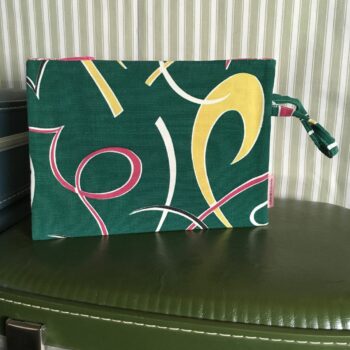 Pochette fifties vert turquoise, trousse zippée, faite main en France, création originale, tissu vintage revalorisé, accessoire d'inspiration rétro.