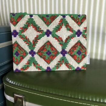 Pochette organiseur de sac, trousse zippée, pour femme, en tissu d'ameublement vintage La Malmaison par Romanex de Boussac, années 1960s.