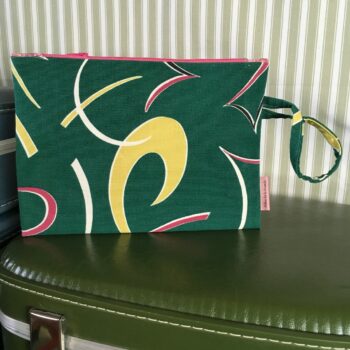 Pochette fifties vert turquoise, trousse zippée, faite main en France, création originale, tissu vintage revalorisé, accessoire d'inspiration rétro.