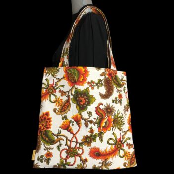 Sac vintage en toile, imprimé baroque de style orientaliste, Madras par Beldecor. Fourre-tout réversible en tissu revalorisé, création originale.